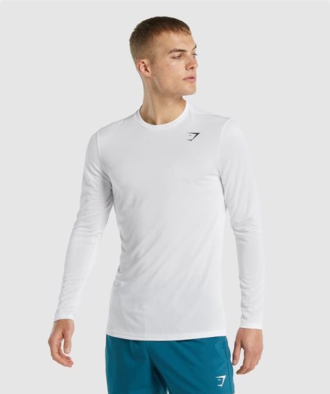 Koszulki Gymshark Arrival Long Sleeve Męskie Białe | PL 034WBY